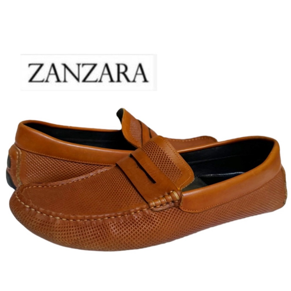 Zanzara London Tan Leather Driving Loafers Size 9.5